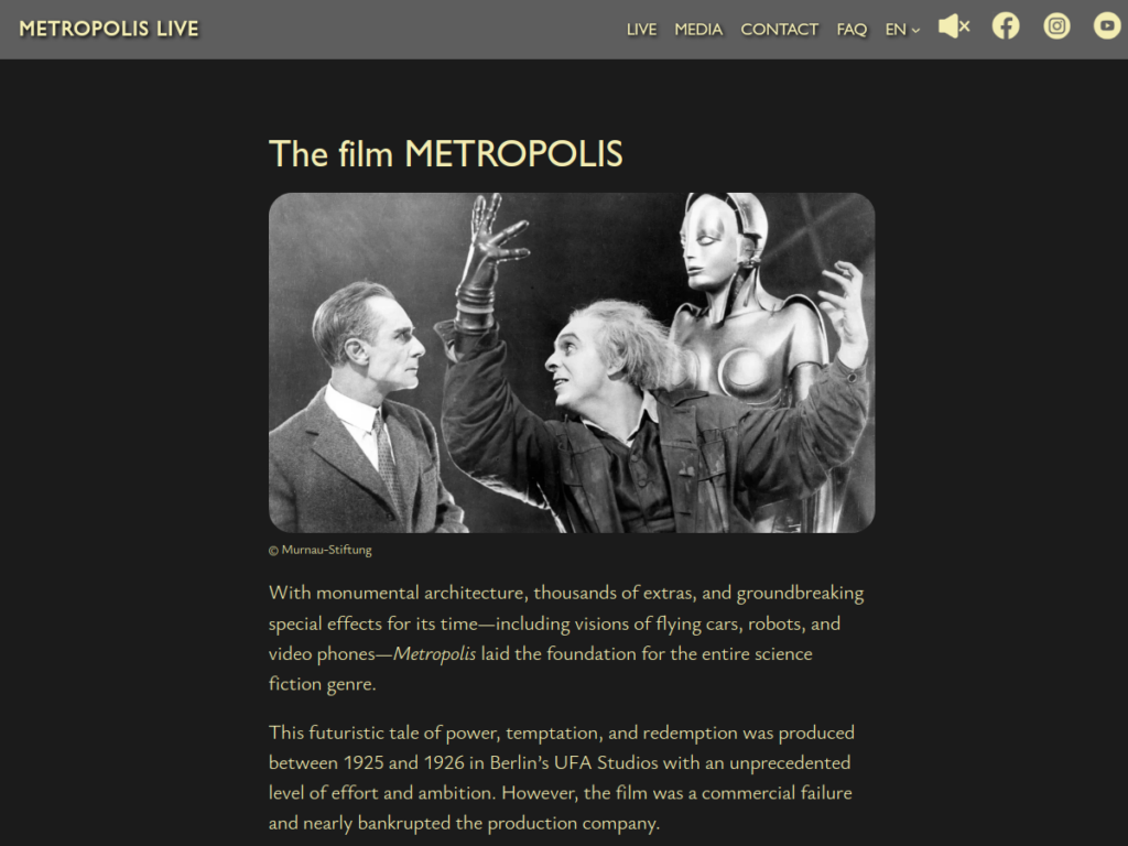 METROPOLIS LIVE Seite über Fritz Langs Metropolis